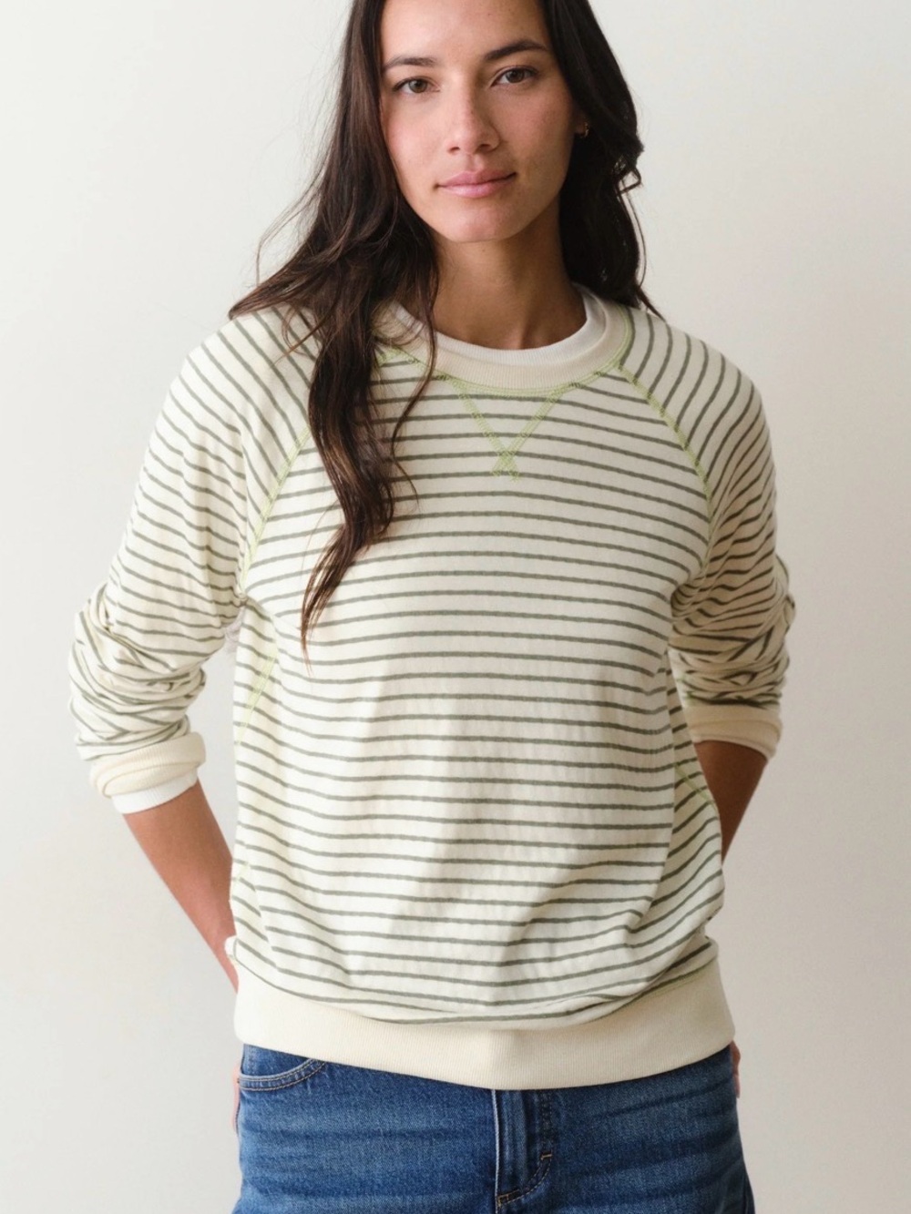 Marine Layer Reversible Ragan Long sleeve Top Crean & Grey Size Medium